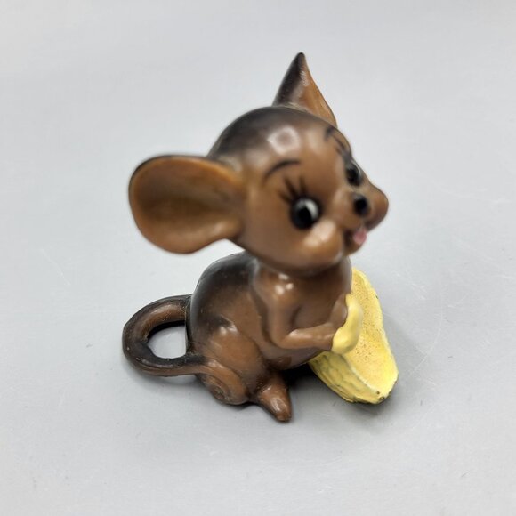 Vintage Plastic Mouse Mini Figurine With Cheese Collectible Ornament Shelf Decor - Picture 9 of 11